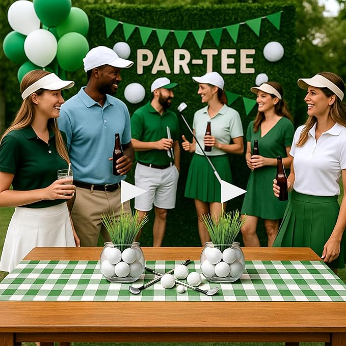 LemonRoad 12 Set Golf Party Centerpieces Table Decorations with Hollow Plastic Ball Artificial Grass Flag Flower Mud Sport Centerpiece Table Toppers for Golf Birthday Party Baby Shower Supplies