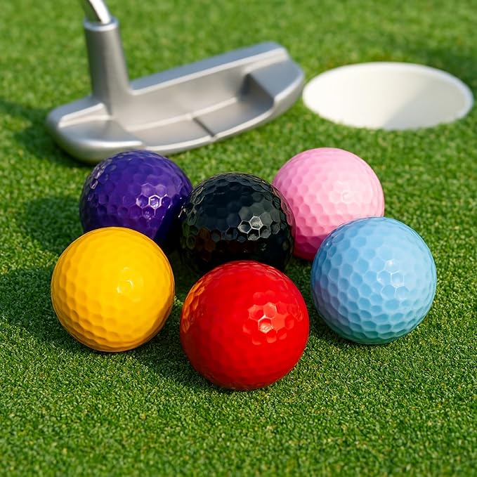 Thorza Colored Golf Balls - Multicolored Set of 6, 12, 24 for Kids Mini Golf, Putting Practice and Children Training