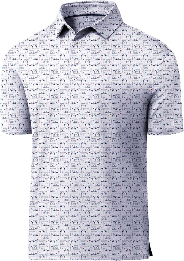JACKETOWN Mens Polo Shirts Short Sleeve Print Dry Fit Performance Moisture Wicking Casual Collared Golf Shirts