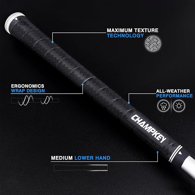 CHAMPKEY X-WEAVE Rubber Golf Grips 13 Pack with Full Repair Kits - Medium Lower Hand Golf Club Grips - Enhanced Grip and Traction Golf Grips for Men and Women
