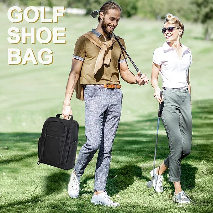 Goloni 2 Pcs Golf Shoe Bag for Men & Women, Padded Travel Shoe Bag with Side Accessory Pockets,Sport Shoe Carrier for Golf Shoes,Socks,Tees & Balls,Durable & Lightweight Design(Black)