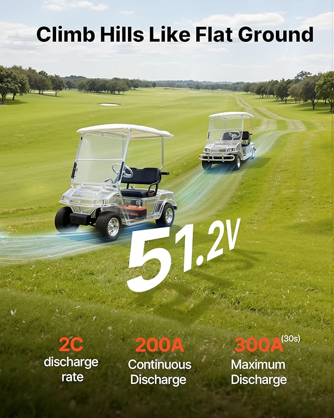 VEVOR 48V (51.2V) 105AH Lithium Golf Cart Battery, with 18A Charger, Lifepo4 Battery Kit, Built-in 200A BMS, with Bluetooth & Touch Monitor, 4000 Cycles, Metal Case, for Golf Carts, Trolling Motors