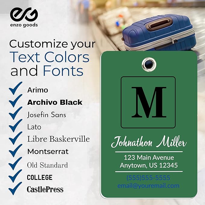 Personalized Luggage Tag | 4 Pack | Custom Luggage Tags for Suitcases | Kids Backpack Tag | 10 Color Options & Choose Font, Font Color