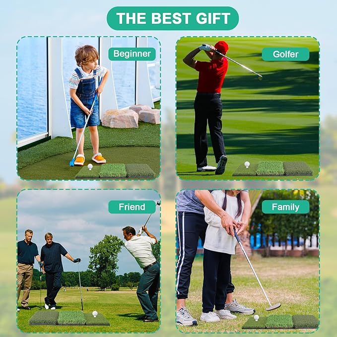 Golf Hitting Mat 24"x16" | 24"x24" Tri-Turf Golf Practice Mat Outdoor Indoor Portable Training Matt Traint Aid Batting Turf Matt for Chipping, Driving and Full Swing Practice