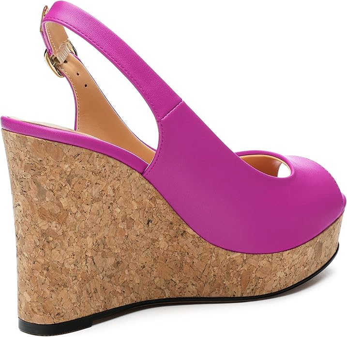 Womens Peep Toe Wedge Heels Matte Fashion Cork Slingback Pumps Platform Wedge Sandals 3.94 Inches