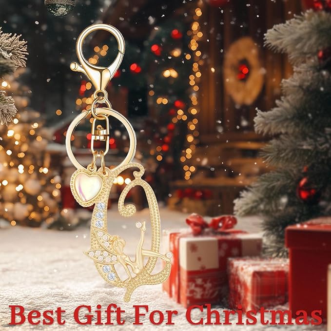 Gold Plated Alphabet Initial Letter Keyring Keychain for Women Girls Crystal Key Chains for Wallet Backpack Bag Charm