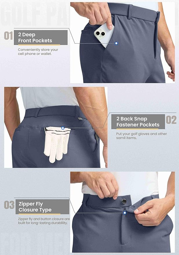 Soothfeel Men's Fleece Lined Pants 30"/32"/34" Golf Work Dress Pants Casual Insulated Warm Winter Trousers with Pockets