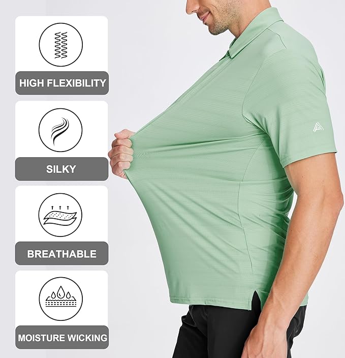 Esabel.C Jacquard Golf Shirts for Men Moisture Wicking Short Sleeve Performance Dry Fit Active Mens Polo Shirts