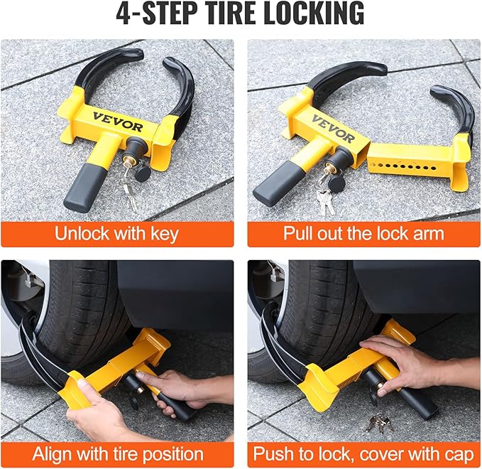 VEVOR Universal Wheel Clamp Lock, 2 Pack Adjustable Anti-Theft Tire Lock, Heavy-Duty Steel for ATV SUV Car Golf Cart Boats Motorcycles, with 6 Keys