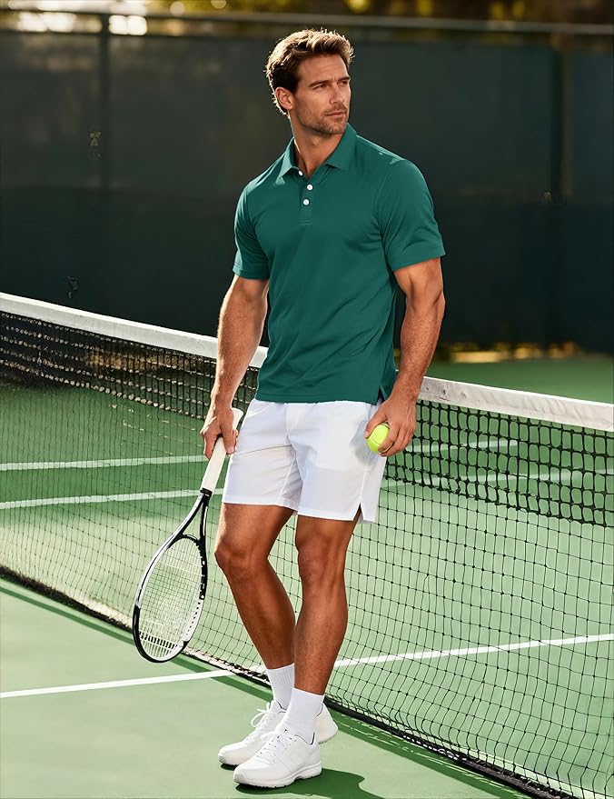 MAGCOMSEN Men's Polo Shirts 3 Buttons Casual Work T Shirts Quick Dry Short Sleeve Golf Shirt Pique Jersey Outdoor Performance