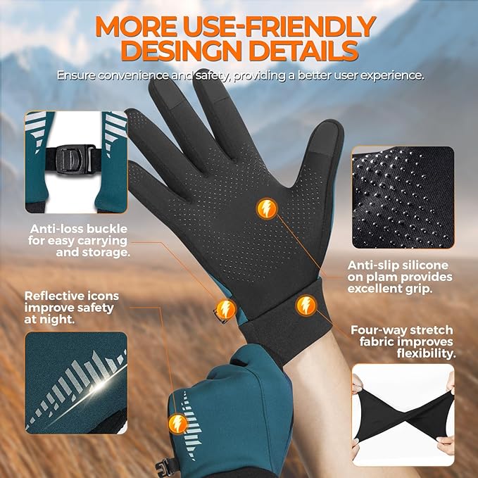 rivmount Winter Gloves Women Men for Cold Weather, Running Driving Cycling, Water-Resistant & Touch Screen, Snow Ski Gloves Liner, Warm Glove for Daily Work & Sports Outdoor