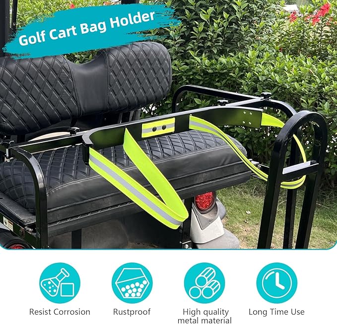 Universal Golf Bag Holder Attachment No-Drilling Required for EZGO, Club Car, and Yamaha, Adjustable Rear Seat Golf Cart Club Holder.