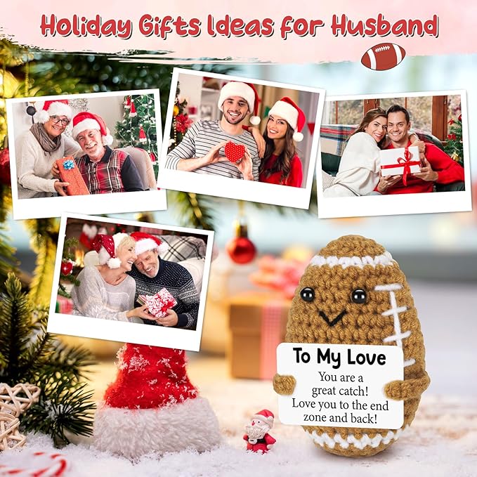 Birthday Gifts for Him Her Boyfriend Girlfriend, To My Love Christmas Handmade Emotional Crochet Football, Small Cute Anniversary Present for Him, Mini Romantic I Love You Gift for Husband Wife Couple