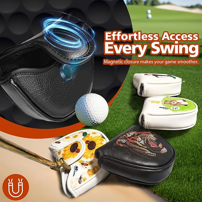 Golf Club Cover for Driver Fairway Wood Hybrid Mallet Putter Cover, Wootfairy Golf Club Headcovers Waterproof Leather White Accessories Compatible with Taylormade Odyssey and More Brand