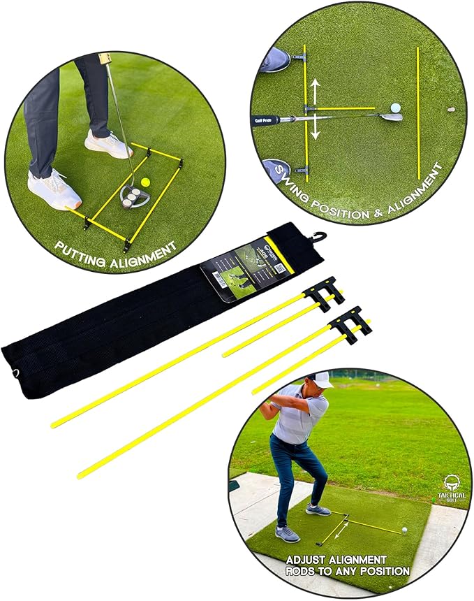 Golf Alignment Guide Sticks – Adjustable Golf Swing & Putting Trainer Aid | Fix Slice, Improve Posture, Ball Position, & Over-The-Top Swing | Indoor/Outdoor Use