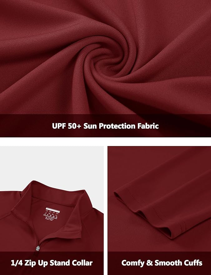 CRYSULLY Men's Long Sleeve 1/4 Zip Shirts Sun Protection Pullover UPF 50+ Rash Guard Running Lightweight T Shirt