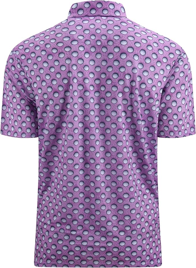 Esabel.C Golf Shirts for Men Dry Fit Performance Short Sleeve Print Moisture Wicking Collared Shirt