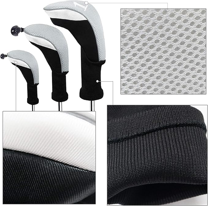 Golf Club Head Covers for Woods and Driver Hybrids Fairway Value Pack Protective Clubs Headcovers with Interchangeable No.Tags 1 3 5
