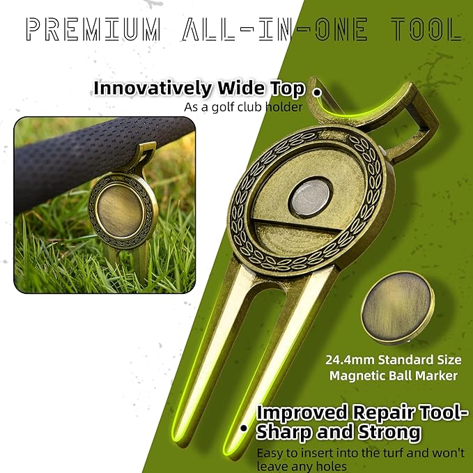 Mile High Life Golf Divot Repair Tool with Magnetic Golf Ball Marker, Golf Club Holder, Golf Gift for Golfer