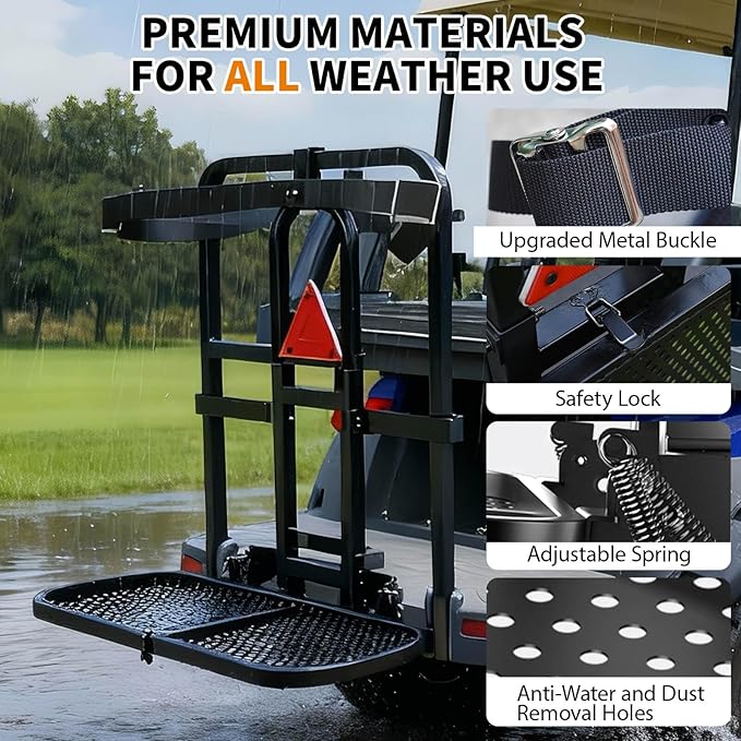 No Drilling Golf Cart Bag Holder Bracket for 2+2 Golf Cart Rear Seat with 1 Inch Square Tube, Universal Golf Bag Attachment Adjustable for EZGO Club Car Yamaha Golf Carts
