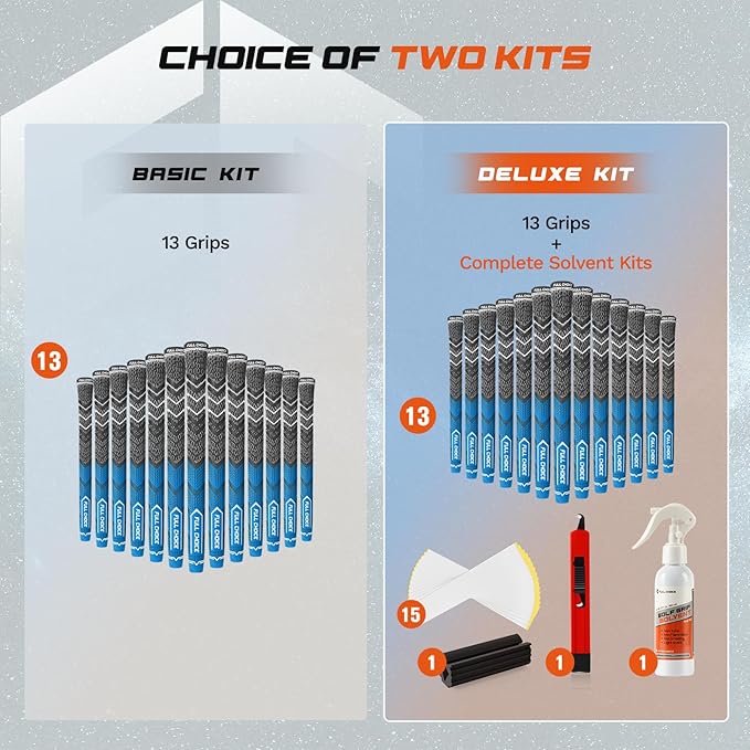 Cross Corded Golf Grips 13 Pack, Low Taper Design, Choose from 13 Grips or 13 Grips with All Kits, 3 Sizes 5 Colors Options, Multi-compound Hybrid Golf Club Grips, CG01 Series
