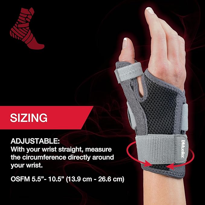 MUELLER Sports Medicine Adjust-to-Fit Thumb Stabilizer, Spica Splint, Thumb Pain Relief Brace for Men and Women, Ideal for De Quervain's Tenosynovitis, Arthritis, Sprains, Fits Right or Left