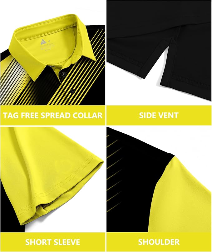JACKETOWN Mens Polo Shirts Short Sleeve Print Dry Fit Performance Moisture Wicking Casual Collared Golf Shirts