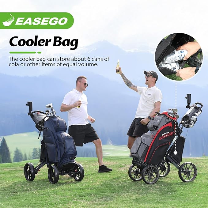 Golf Push Cart 4 Wheel : Golf Walking Carts with Phone Holder/Cup Holder/Umbrella Holder/Foot Brake/Cooler Basket 3 Wheel Superlite Golf Pull Cart All-Terrain Golf Caddy Carts