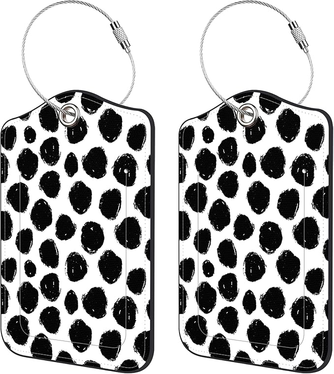 2 Pack Luggage Tags for Suitcase,Animal Skin PU Leather Luggage Tags with Privacy Cover Name Address Labels and Steel Ring,Creative Travel Accessories for Men and Women