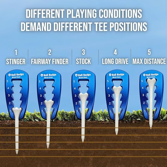 Ball Badge HeightRight Adjustable Golf Tee Height Tool – Precision Tee Height Setter for Consistent Swings, Durable Aluminum Design, Easy-to-Use Golf Training Aid