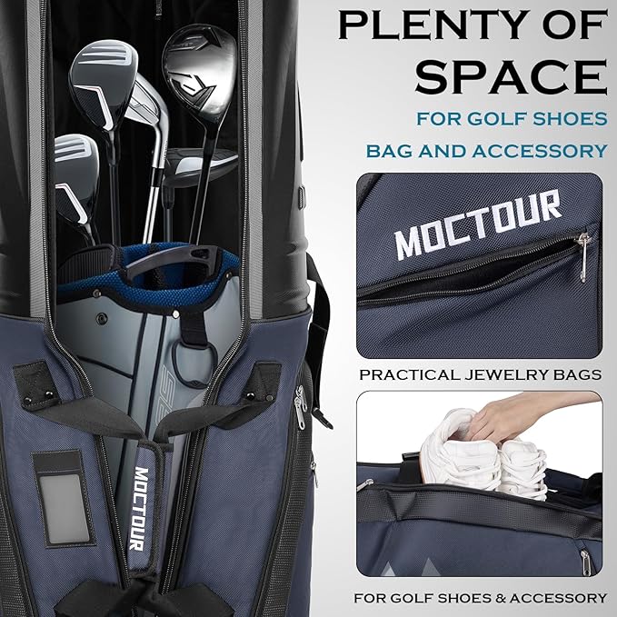 Golf Travel Bags for Airlines with Wheels & ABS Hard Case Top, Protect Your Clubs, Waterproof 1680D Oxford Fabric and Oversize Tank Wheels, Lightweight and Easy to Maneuver