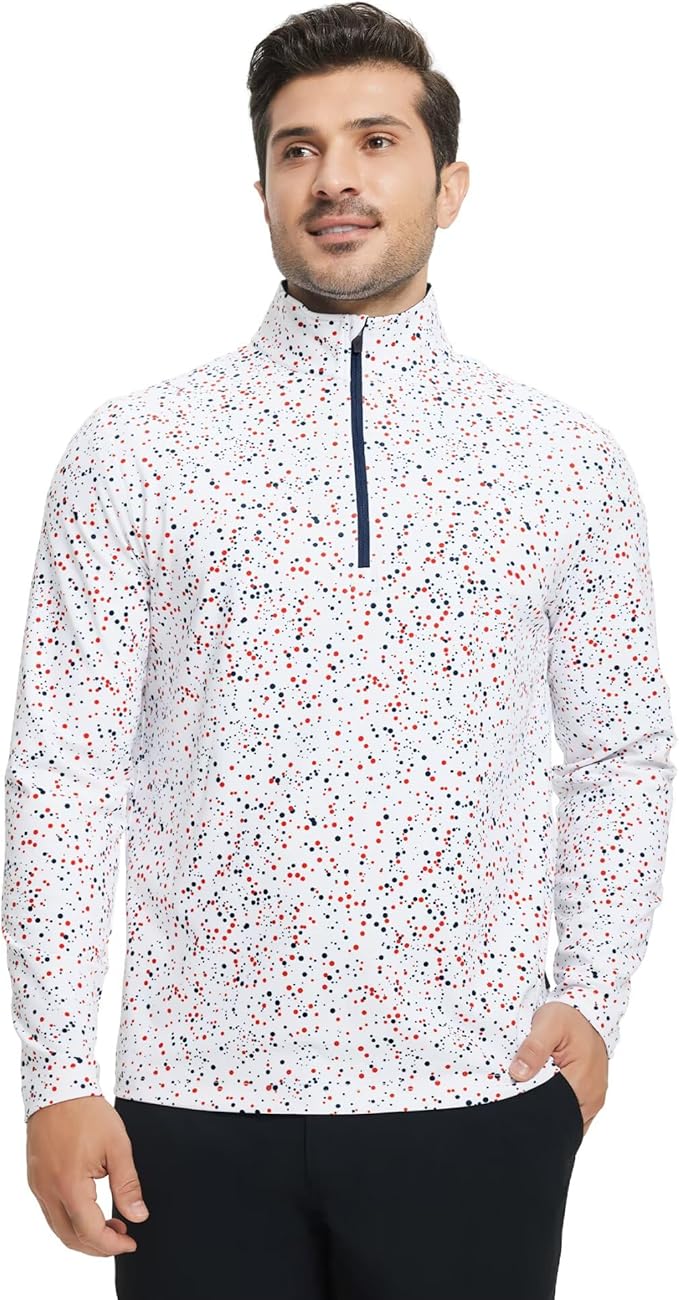 M MAELREG Quarter Zip Golf Pullover Men Dry Fit Long Sleeve Performance Wicking 1/4 Zip Full Print Pullover Mens Sweatshirt