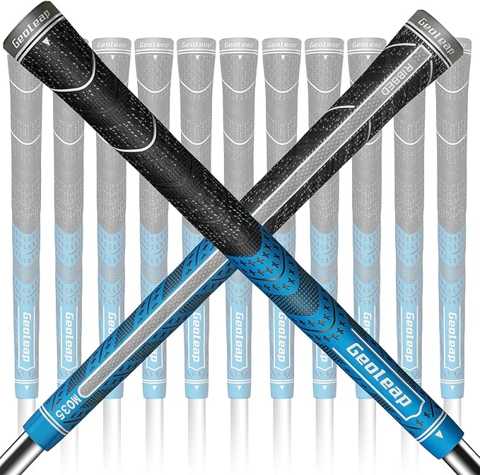 Geoleap Golf Grips Set of 13- Back Rib Improved Control，Multi Compound Rubber And Cord Hybrid Golf Club Grips, Standard/Mdisize, 7 Colors Optional.