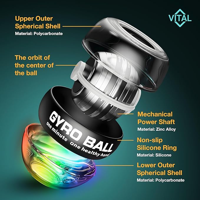 Vital Wrist Ball Exerciser Gyro Ball Hand Gyroscopic Wrist Strengthener & Forearm Trainer with Zinc Rotor Grip Strength Training, Wrist Exerciser & Arm Exercise Equipment Portable Fitness Accessory