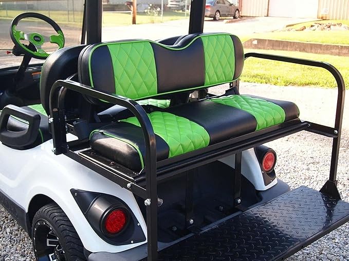 Huskey Golf Cart Front Rear Seat Covers Compatible with Yamaha G29 Drive/Drive 2 2007-Up Models, Custom Fit, Black/Lime Green Diamond Stitching, Marine Grade Vinyl, Staple On