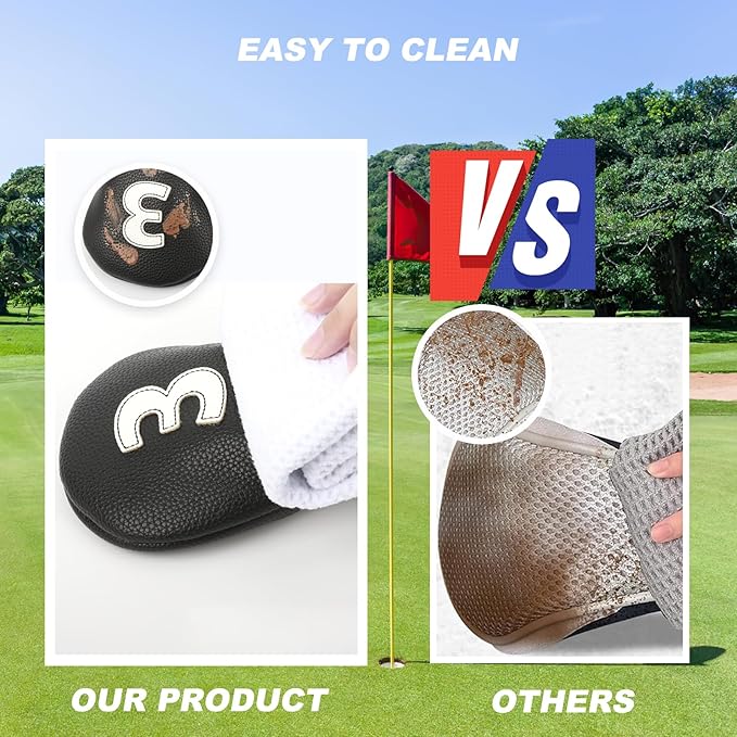 Golf Club Covers,4pcs or 1pc Golf Headcovers for Woods and Driver Fairway Hybrids Women Men - Premium PU Leather with Interchangeable Tags & Magnetic Blade and Mallet Putter Covers