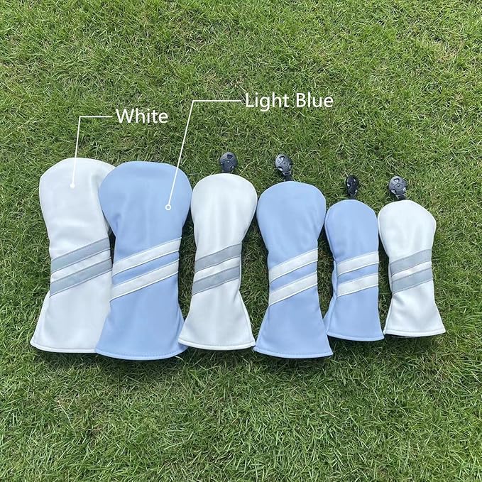 3pcs Golf Wood Head Covers Headcovers Set includes Driver Headcover fits up to 460cc Drivers, Rotatable Golf Fairway Wood Headcover and Hybrid Head Cover