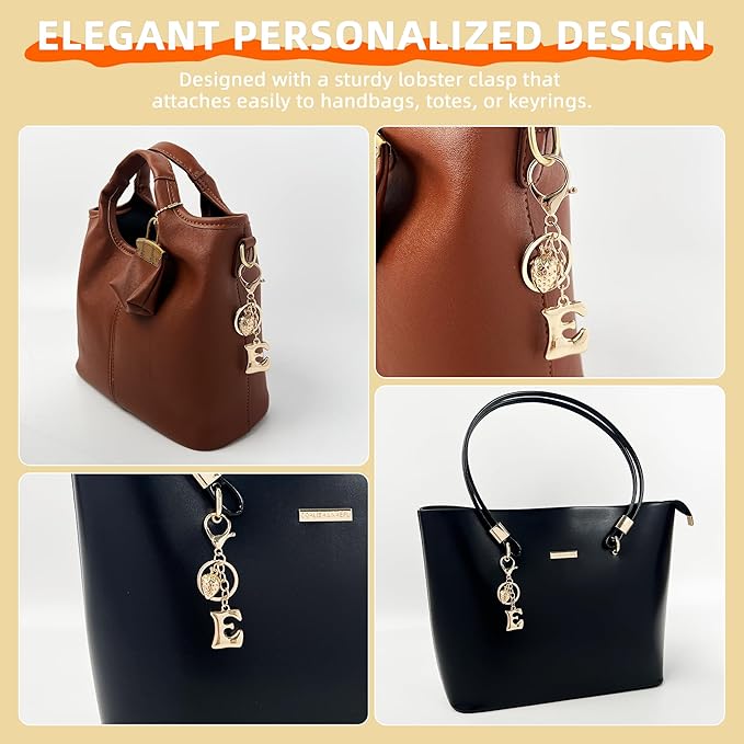 Gold Bubble Heart, Cherry, Bow & More Designs Letter Initial Keychain Bag Charms – Cute Purse Charms for Handbags