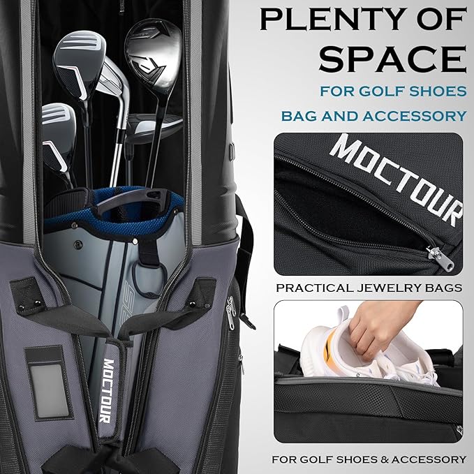 Golf Travel Bags for Airlines with Wheels & ABS Hard Case Top, Protect Your Clubs, Waterproof 1680D Oxford Fabric and Oversize Tank Wheels, Lightweight and Easy to Maneuver