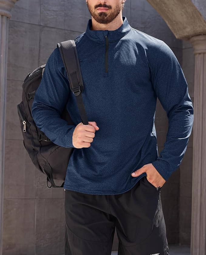 KEFITEVD Men's Quarter Zip Pullover Fleece Lined Long Sleeve Golf Shirt 1/4 Zip Sweatshirts Thermal Winter Sweaters