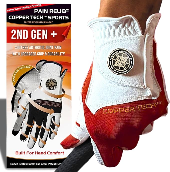 Copper Tech Golf Gloves Men Right Handed Golfer or Left Handed Golfer (2nd Gen) | Copper Compression Joint Support Golf Glove