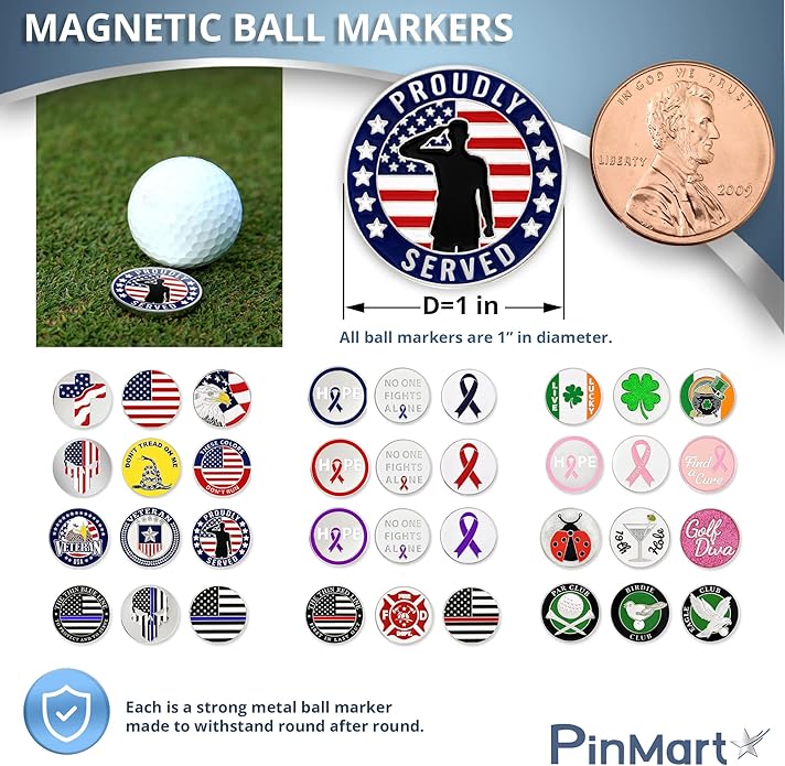 PinMart’s Mix Bundle Pack of 9 Golf Ball Markers - Golf Accessories for Men and Women – United States Eagle and American Flag Magnetic Ball Markers Set of 9