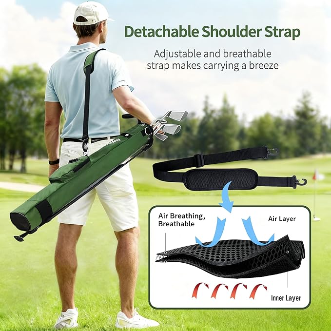 Lightweight Golf Stand Bag, Portable Golf Carry Bag with Stand, 2-Way Divider Practice Bag with Padded Strap, Compact Pencil Golf Bag for Driving Range, Par 3 & Short Rounds