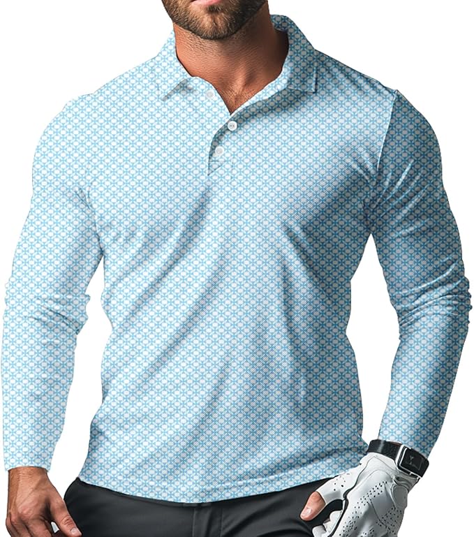 Men's Long Sleeve Golf Shirt Quick Dry 3 Button Work Fishing Outdoor Casual Collar Shirt
