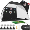 Garage Golf Net – 10x7ft Indoor Golf Hitting Net with Mat & Balls – Practice Driving & Chipping at Home