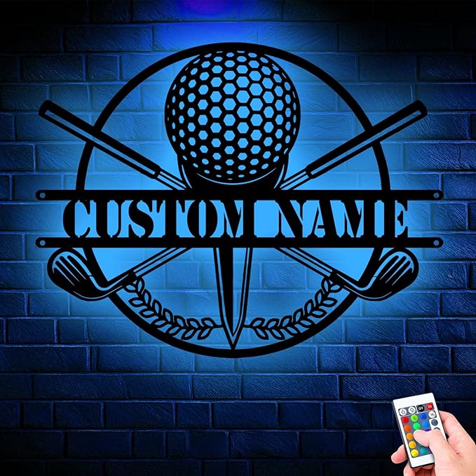 Custom Golfing Golf Player Metal Sign, Personalized Wall Art with LED Lights, Unique Home Decor Gift for Golf Lovers, Hanging Decor for Garage, Man Cave, or Home Office