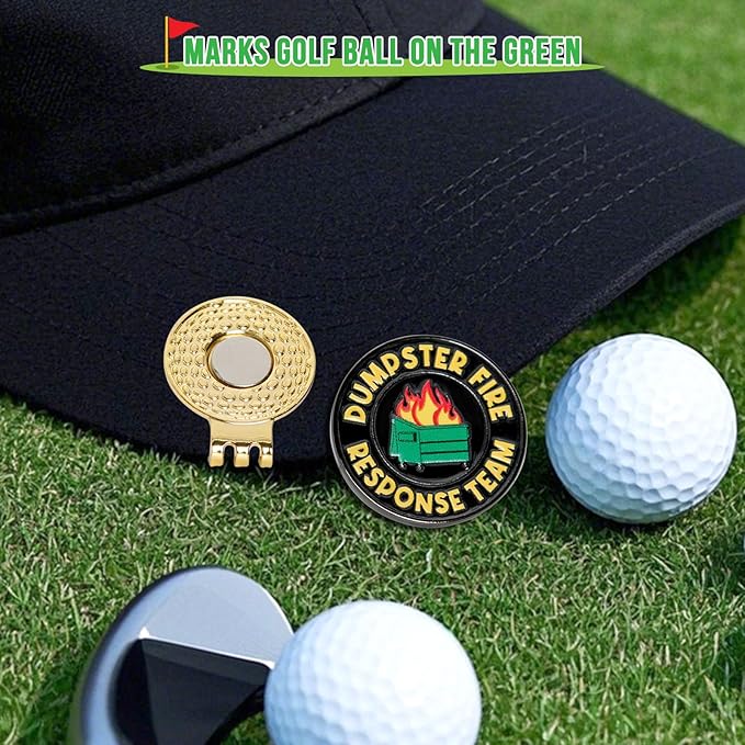 Dumpster Fire Golf Ball Marker, Dumpster Fire Response Team Magnetic Ball Marker Hat Clip, Everything is Fine Golf Accessories for Men and Women Golf Lovers