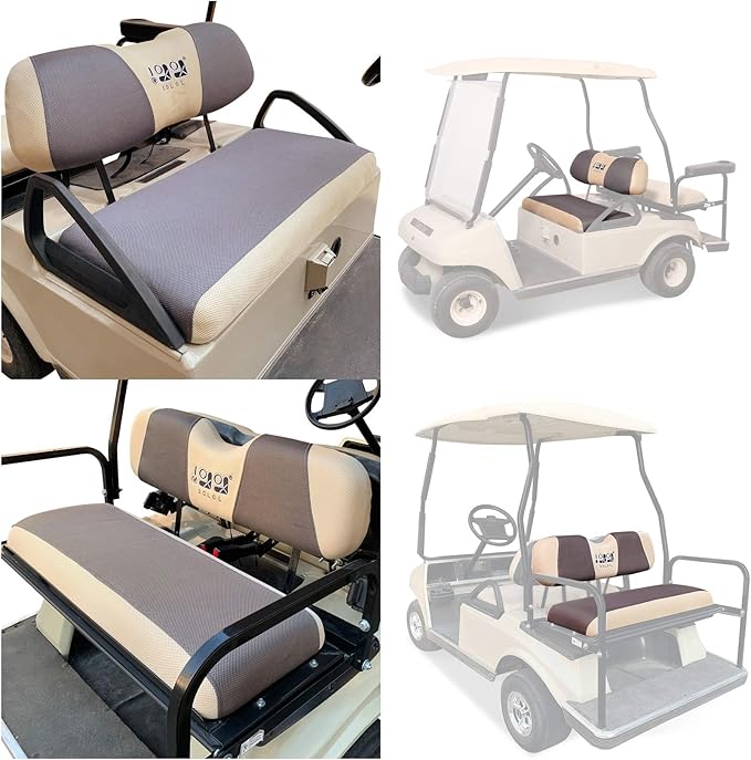 10L0L Golf Cart Front and Rear Seat Cover Set for Club Car Precedent/Onward/Tempo & Yamaha G29 Drive/Drive 2,Stylish 4 Passenger Front Back Seat Covers,Breathable Washable Polyester Mesh (Beige/Grey)