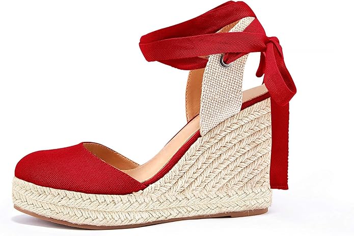 FISACE Womens Summer Espadrille Heel Platform Wedge Sandals Ankle Buckle Strap Closed Toe Shoes