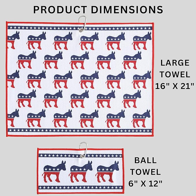 Microfiber Golf Towels for Golf Bags & Carts - Premium Weave Waffle & Ball Towels with Carabiner Clip, Essential Accessories for Men, Women and Kids, Golfer Gifts, Set of 2 (Donkey)